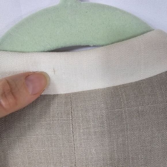 VTG 80s Oleg Cassini Taupe Cream Collarless Blazer Sz 10 Neutral Old Money - Picture 5 of 11